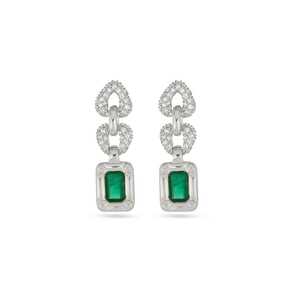 Gemnel 18KゴールドエメラルドドロップピアスPave Chicインターロックスタイル女性用ペンダントイヤリング - Product Image 6