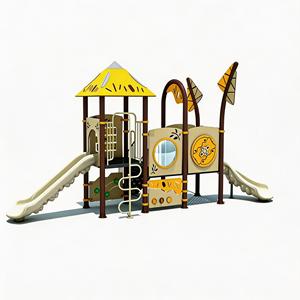 Aire <span class=keywords><strong>de</strong></span> <span class=keywords><strong>jeux</strong></span> extérieure pour enfants, style <span class=keywords><strong>cabane</strong></span> tropicale, <span class=keywords><strong>avec</strong></span> toboggan combiné en panneaux PE à double piste, pour parcs et maternelles - Product Image 4