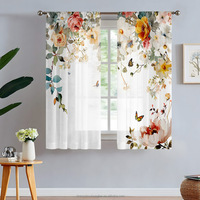 Rideaux Voilages Floraux – Lot de 2 Panneaux – Élégants Rideaux en Mousseline Imprimés Fleurs Jaunes Printanières pour Chambre ou Salon