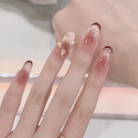 Ongles Press-On Faits Main, French Manucure Sourire, Vernis Gel Effet Œil de Chat, Motif Floral, Tailles XS/S/M, Lot de 10 Pièces