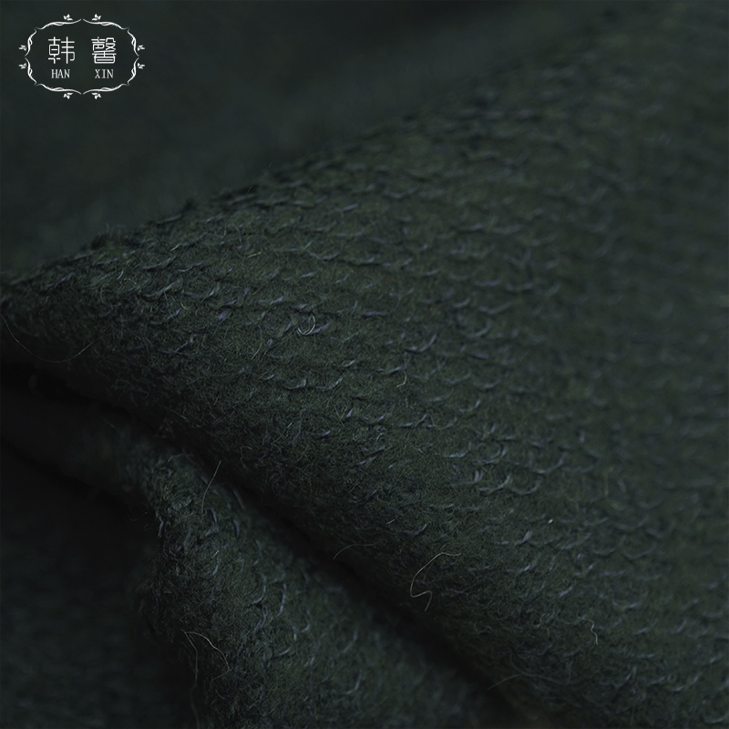 Пятно темно-зеленый эластичный вязаный шерстяной ткани 405g осенней и весенней женской обуви & #039; Невысокий массивный каблук пальто юбка шерстяная одежда текстильной ткани