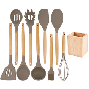 木柄硅胶厨具不粘炊具厨具套装勺子刮刀烹饪刮刀勺子工具用具 - Product Image 4