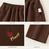 Celana Panjang Anak Laki-Laki Warna Cokelat Model Straight Leg dengan Motif Kartun Kecil, Pinggang Elastis, Saku Samping, dan Ujung Terbuka