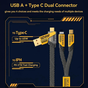 <span class=keywords><strong>Cable</strong></span> USB 4 en 1 <span class=keywords><strong>Tipo</strong></span>-<span class=keywords><strong>C</strong></span> con <span class=keywords><strong>Conector</strong></span> Dual, <span class=keywords><strong>Cable</strong></span> de Carga Rápida PD de 65W y 27W con Trenzado de Nailon, <span class=keywords><strong>Cable</strong></span> de Datos Magnético Multifuncional <span class=keywords><strong>Tipo</strong></span>-<span class=keywords><strong>C</strong></span> - Product Image 4