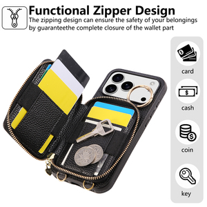 Portefeuille de luxe en cuir motif téléphone portable pour <span class=keywords><strong>iphone</strong></span> 17promax 16 15/14/13 sac à cartes lanière à bandoulière - Product Image 3
