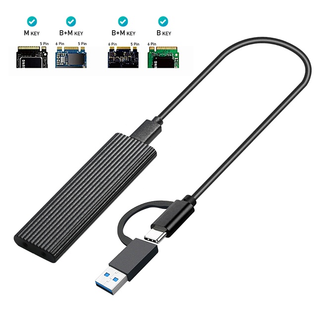 M.2 NVMe and SATA Protocol SSD Enclosure , USB 3.2 Gen 2 (10 Gbps) External Enclosure Support UASP TRIM for NVMe / SATA SSDs