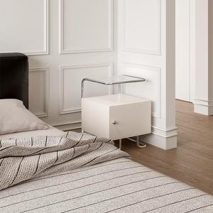Minimalist Nightstand White Metal Top <b>Storage</b> Cabinet Bedroom <b>Side</b> <b>Table</b> - Product Image 4