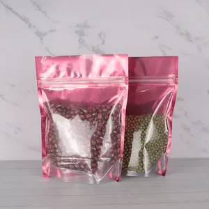 Colored mylar bags transparent smell proof stand up plastic packing bag lock zipper bags wholesale