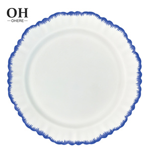 Ohere Tốt Xương 4Pcs Bộ Đồ Ăn Màu Xanh Rim Đám Cưới Bữa Ăn Tối Tấm Bán Buôn Hình Dạng Không Thường Xuyên Tấm Sạc Cho Đảng & Nhà Hàng - Product Image 1