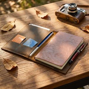 Genuine Leather A5 <b>Notebook</b> Cover with Pen Holder Modern Design Embossed Compatible Pad <b>Mini</b> Multi-Functional Protective Case - Product Image 2