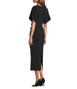 Elegante Vestido Midi Blanco de Satén con Manga Casquillo, Cuello Redondo, Silueta Ajustada Tipo Lápiz, Ropa Formal - Product Image 6