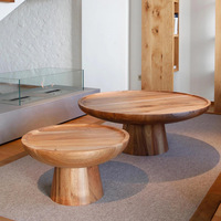 Ensemble de tables basses modernes en teck massif de style nordique, hauteur réglable, avec plateau en verre, pour salon et mobilier de maison (vente en gros)