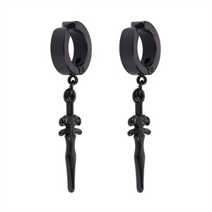 Pendientes de Aro Hipoalergénicos que No se Deslustran, con Colgante de Espada de Acero Inoxidable Estilo Hip Hop, Tipo Clip - Product Image 1