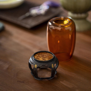 Amber Glass Candle Holder Round Heat Resistant Home Decoration Tea Ceremony Accessory - Product Image 3