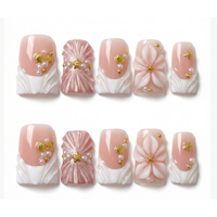 451-455 Faux ongles à presser faits main en forme de bec de canard, 10 pièces, réutilisables, en acrylique, pour enfants, motif carré artificiel