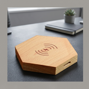 Chargeur sans fil en bambou, design hexagonal, support de charge portable pour téléphone portable, cadeau d'entreprise - Product Image 1