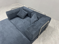 Canapé-lit convertible compressible avec cadre en métal, revêtement en velours côtelé bleu marine, design moderne, 3 places pour salon et chambre à coucher