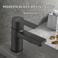 Robinet de salle de bain HMT moderne à montage sur plan, monocommande, eau chaude/froide, finition noir mat, en laiton, avec cartouche céramique