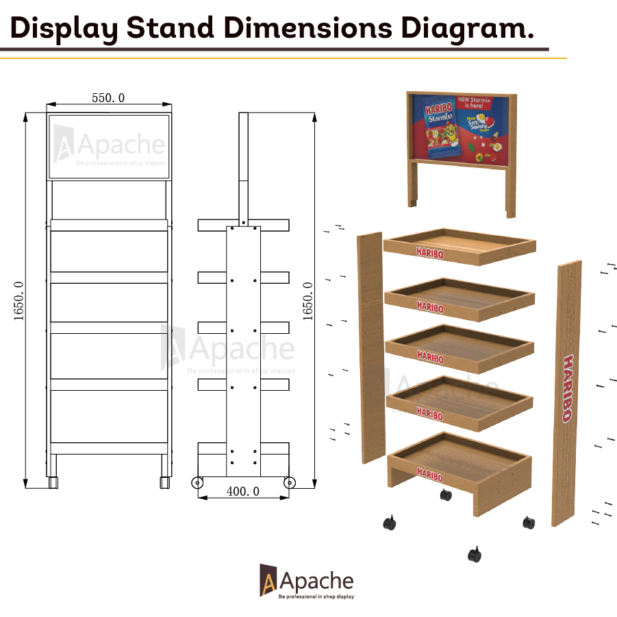 Apache Customized Portable Wooden Floor Stand Candy Display Stand for Retail Store Design Stand Shops — view 3