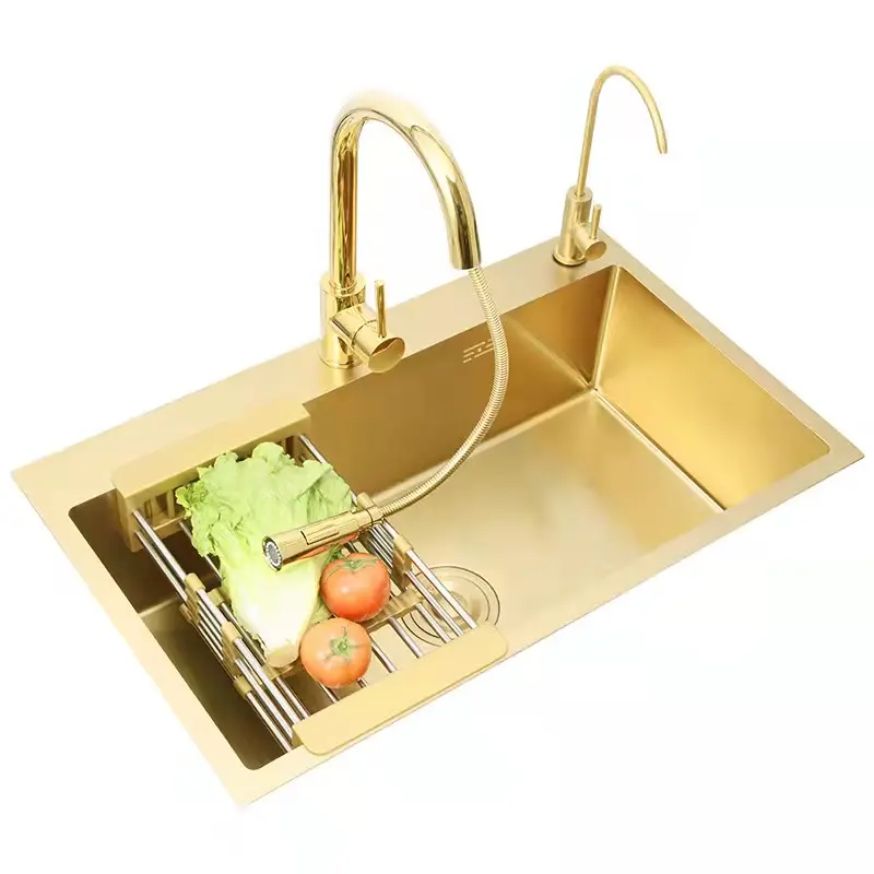 Gold Nano Kitchen Sink 201 Stainless Steel Single Basin Kitchen Sink Embedded Basin Black Sinks