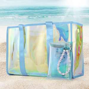 Bolsa de Playa de PVC Impermeable y Resistente a la Arena de Gran Capacidad para Mujer, con Bolsillo para Teléfono con Pantalla Táctil y Correas de Hombro Extensibles - Product Image 2