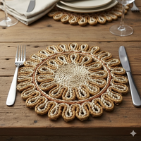 Assiettes de présentation bohèmes faites à la main en écorce de maïs, sets de table et sous-verres tissés à motifs floraux, dessous de plat isolants 300 mm pour la décoration de la maison et de mariages