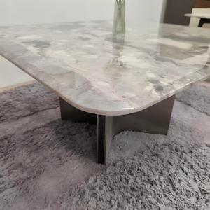 Table <span class=keywords><strong>à</strong></span> <span class=keywords><strong>manger</strong></span> en marbre gris de style italien, luxe léger, table <span class=keywords><strong>à</strong></span> <span class=keywords><strong>manger</strong></span> carrée minimaliste avec base en acier inoxydable en forme de X pour la maison - Product Image 5