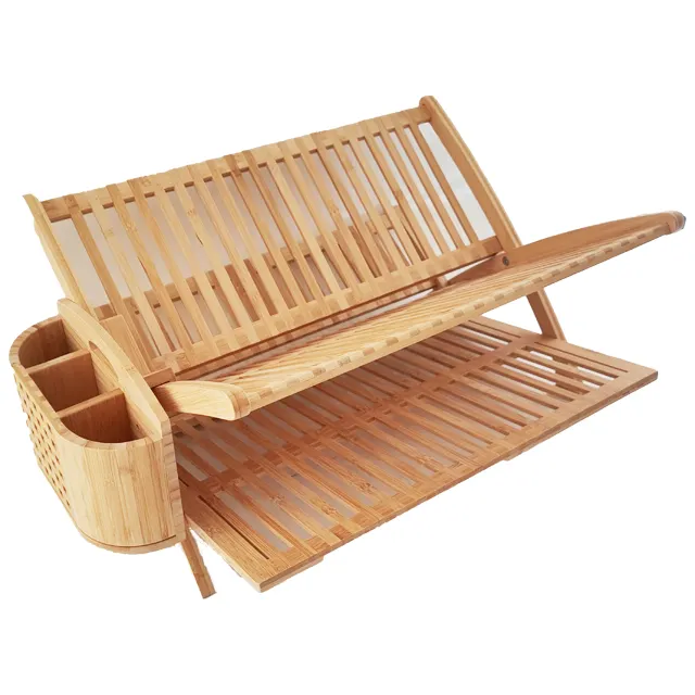 Addreen bamboo folding kitchen square dish plate drain rack organizer over the sink dish drying rack