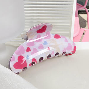 Pinzas de Pelo con Forma de Corazón de Plástico Coloridas para el Día de San Valentín, Pinzas de Pelo Creativas con Estampado de Rosas, Pinzas de Pelo Rómbicas con Gancho de 10 cm - Product Image 6