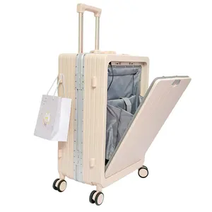 Carry On Luggage Suitcase 20 Inches Check-in Hand Luggage Suitcase Front Open Pocket USB Trolley Bag
