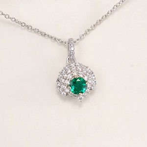 925 Sterling Silver Halo <b>Pendant</b> Necklace, Round Cut Lab Created <b>Emerald</b> with CZ Accent - Product Image 4