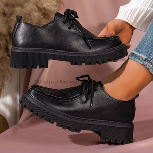 Chaussures en cuir professionnelles à talon épais de style britannique pour femme, nouvelle collection automne, rétro à lacets - Product Image 1