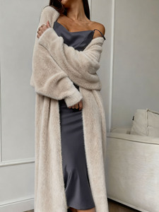 <span class=keywords><strong>Cardigan</strong></span> Lungo in Finta Pelliccia di Visone <span class=keywords><strong>Bianco</strong></span> per Donna, Morbido <span class=keywords><strong>e</strong></span> Soffice, Ideale per Autunno <span class=keywords><strong>e</strong></span> Inverno - Product Image 4