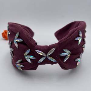 ربطات رأس مارون مطرزة بالخرز من حجر الراين للنساء والفتيات عقال مخملي أحمر قماش عمامة - Product Image 6