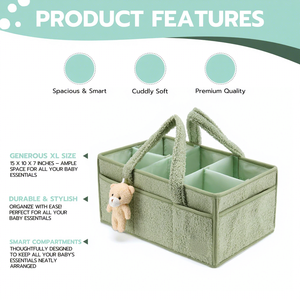 กระเป๋าเก็บของอเนกประสงค์แบบพกพา ตะกร้าเก็บผ้าอ้อมเด็ก กระเป๋าผ้าพลัฌลายเรียบ กล่องเก็บของด้านใน สำหรับคุณแม่ จัดระเบียบห้องเด็กอ่อน ที่เก็บผ้าอ้อม - Product Image 3