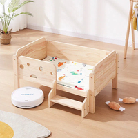 Lit pour animaux de compagnie moderne en bois massif avec garde-corps surélevé, canapé pour chiens âgés, compatible avec les robots aspirateurs, XL 114cm 110lbs