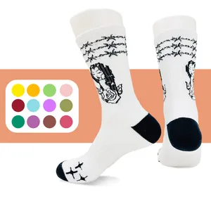 OEM custom logo 100% cotton unisex bulk unisex socks machine Cotton Sport Men Custom long Socks Crew Embroidery Custom Print Log