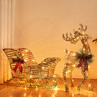 Cerf éclairé de Noël pour fenêtre de centre commercial Scenic Spot Utilisation en extérieur-Véhicule en fer de voiture de Noël en métal éclairé étanche