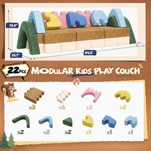 Canapé modulaire en blocs de construction personnalisés pour enfants, mousse haute densité, tabouret de jeu modulaire avec accoudoirs, pour les enfants de 2 à 4 ans - Product Image 4