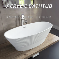 Baignoire autoportante en acrylique rayée moderne avec jacuzzi intégré, massage, éco-responsable, drain inclus, utilisation hôtelière, 4 jets