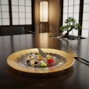 Plato <span class=keywords><strong>de</strong></span> cristal europeo Retro Occidental para el hogar, textura dorada dibujada a mano, plato <span class=keywords><strong>de</strong></span> fruta <span class=keywords><strong>de</strong></span> bistec cortado en frío ecológico para fiestas - Product Image 5