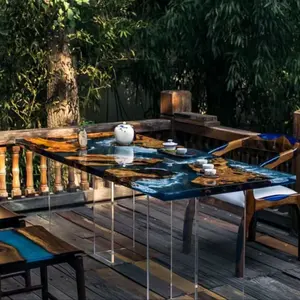 中式定制江洋设计实木办公客厅餐桌环氧树脂餐桌