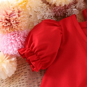 Abito da Principessa con Maniche a Sbuffo per Bambine, Decorazione con Fiocco, Elegante Vestito <span class=keywords><strong>Rosso</strong></span> Estivo da Festa per Bambine - Product Image 3