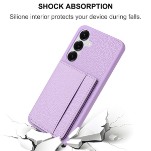 Custodia in Pelle Litchi con Slot per Carte e Supporto Magnetico per Samsung Galaxy S25 Edge Plus S24 Ultra S23 FE S22 <span class=keywords><strong>S21</strong></span>, <span class=keywords><strong>Cover</strong></span> Posteriore in <span class=keywords><strong>Silicone</strong></span> - Product Image 5