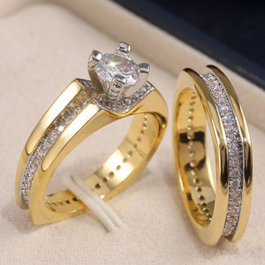 Set di Anelli con Zirconi Scintillanti Bicolore per Donne, Gioielli Eleganti e di Lusso per Matrimoni - Product Image 3