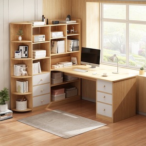 Bàn làm việc tại nhà đơn giản hiện đại với ngăn kéo góc và giá sách làm bằng Bảng gỗ cho học sinh - Product Image 1