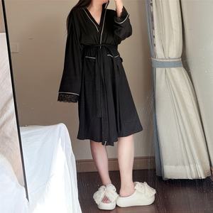 Ensemble de lingerie grande taille pour femmes : une nuisette en dentelle imprimée, chaude, pure et séduisante, avec une <span class=keywords><strong>robe</strong></span> assortie, une tenue de maison tentante - Product Image 4