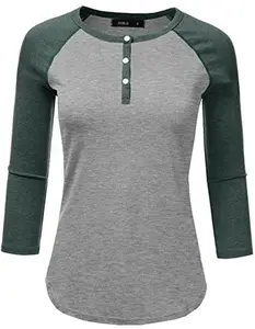 3/4 Raglan Sleeve T-shirts For Women 100% Cotton Baseball T Shirt