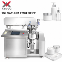 XINYOU 10L Homogénéisateur émulsifiant à levage hydraulique et aspiration, Agitateur pour la fabrication de cosmétiques, Décharge inclinable automatique