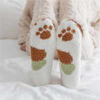 Chaussettes d'hiver personnalisées en polaire corail, motif chat mignon, épaisses et duveteuses, pour femme, chaudes, écologiques, avec revers, pour l'intérieur et le sommeil